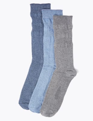 M&S Collection Men's 3pk Gentle Grip Cool & Fresh Socks - 9-12 - Blue Mix, Black,Blue Mix,Dark Navy