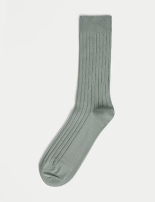 

Autograph Pack de 1 par de calcetines de algodón egipcio acanaladosMens - Light Green, Light Green