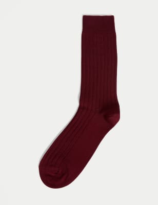 

Mens Autograph 1pk Egyptian Cotton Rich Ribbed Socks - Claret, Claret