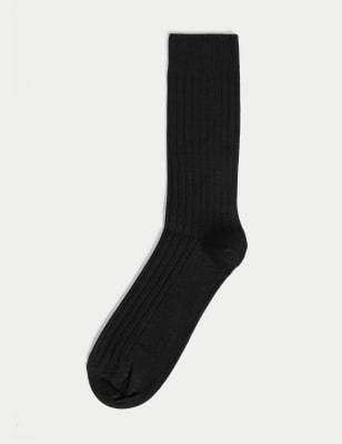 

Mens Autograph 1er-Pack Socken mit hohem Anteil an ägyptischer Baumwolle und Rippenmuster - Black, Black