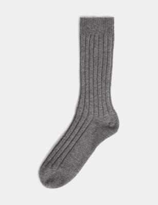 

Mens Autograph Cashmere Rich Ribbed Socks - Grey, Grey