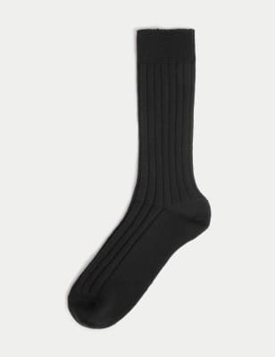 

Mens Autograph Cashmere Rich Ribbed Socks - Black, Black