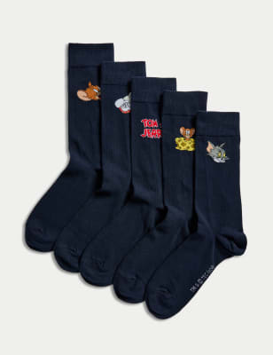 

Mens M&S Collection 5er-Pack Tom & Jerry™-Socken mit hohem Baumwollanteil - Navy Mix, Navy Mix