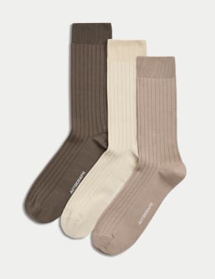 

Mens Autograph 3pk Egyptian Cotton Rich Ribbed Socks, Brown Mix