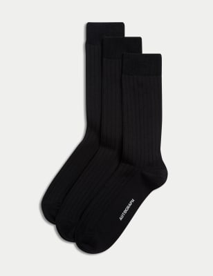 

Mens Autograph 3pk Egyptian Cotton Rich Ribbed Socks - Black, Black