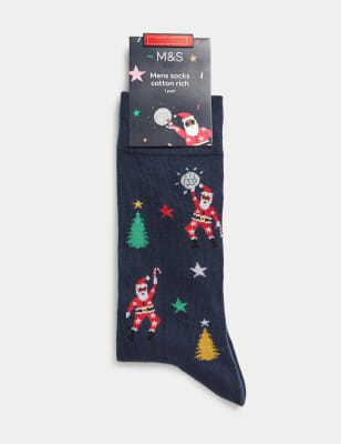 

Marks & Spencer Disco Santa Cotton Rich Socks (MALE, NAVY MIX)