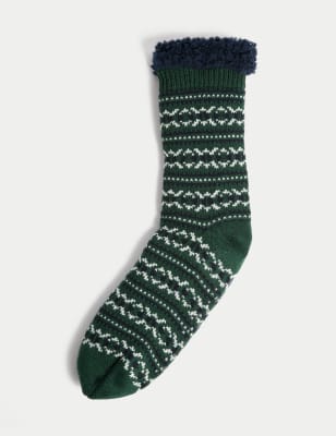 

Mens M&S Collection Fair Isle Slipper Socks - Green Mix, Green Mix