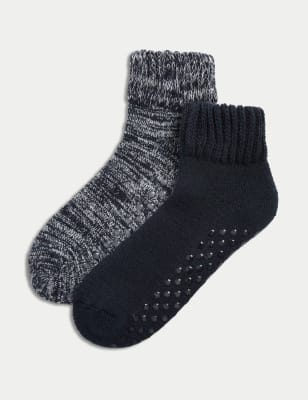 

Mens M&S Collection 2er-Pack kurze Hausschuhsocken mit Wolle - Green Mix, Green Mix