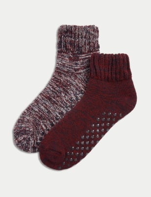 

Mens M&S Collection 2pk Short Slipper Socks with Wool - Burgundy Mix, Burgundy Mix