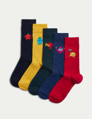 

M&S Collection Pack de 5 pares de calcetines de algodón de Mr Men™Mens - Multi, Multi