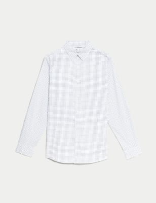 

Mens Autograph Slim Fit Easy Iron Cotton Rich Printed Shirt - White Mix, White Mix