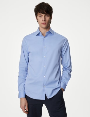 

Mens Autograph Slim Fit Cotton Blend Stretch Shirt - Blue, Blue