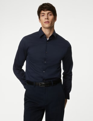 

Mens Autograph Slim Fit Cotton Blend Stretch Shirt - Navy, Navy