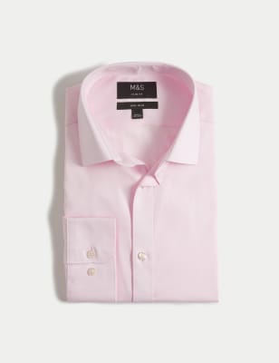 

Mens M&S Collection Slim Fit Non Iron Pure Cotton Twill Shirt - Light Pink, Light Pink