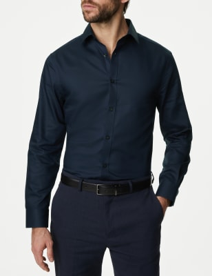 

Mens M&S Collection Slim Fit Non Iron Pure Cotton Twill Shirt - Navy, Navy