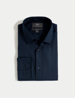 

Mens M&S Collection Slim Fit Non Iron Pure Cotton Twill Shirt - Navy, Navy