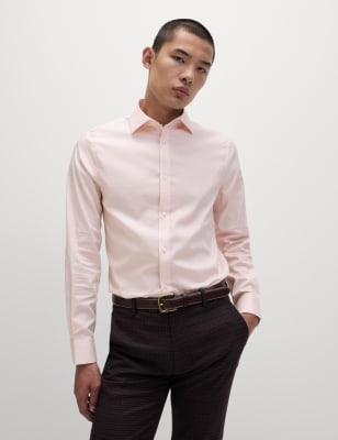 

Mens M&S Collection Schmal geschnittenes, bügelfreies Hemd aus reinem Baumwolltwill - Pale Pink, Pale Pink