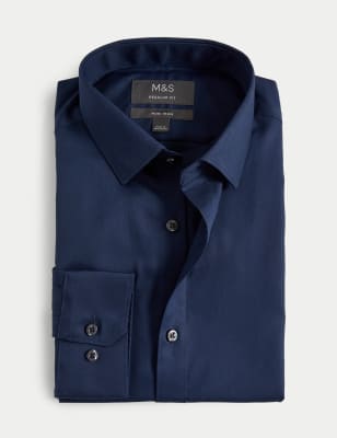 

Mens M&S Collection Normal geschnittenes, bügelfreies Hemd aus reinem Baumwolltwill - Navy, Navy