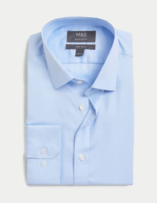 

M&S Collection Camisa de sarga de ajuste estándar sin planchado 100% algodónMens - Sky Blue, Sky Blue