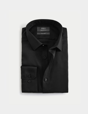 

Mens M&S Collection Normal geschnittenes, bügelfreies Hemd aus reinem Baumwolltwill - Black, Black