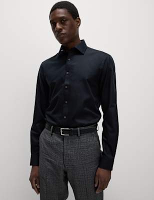 

Mens M&S Collection Slim Fit Ultimate Non Iron Cotton Shirt, Black