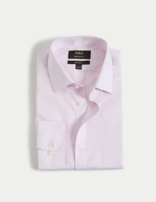 

Mens M&S Collection Regular Fit Non Iron Pure Cotton Textured Shirt - Pink, Pink