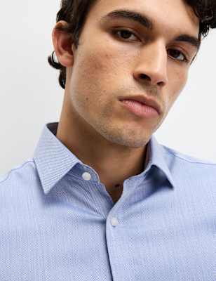 

M&S Collection Camisa texturizada de ajuste estándar sin planchado 100% algodónMens - Blue, Blue
