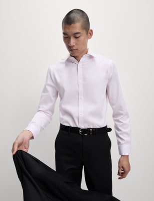 

M&S Collection Camisa texturizada ajustada sin planchado 100 % algodónMens - Pink, Pink