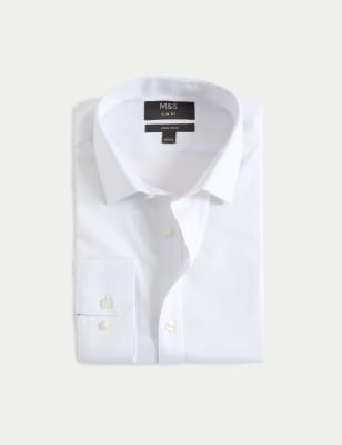 

Mens M&S Collection Normal geschnittenes, bügelfreies Hemd aus reiner Baumwolle mit Muster - White, White