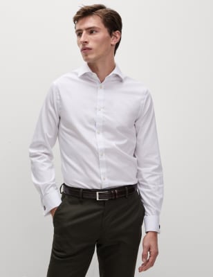 

Mens M&S Collection Slim Fit Pure Cotton Double Cuff Shirt - White, White