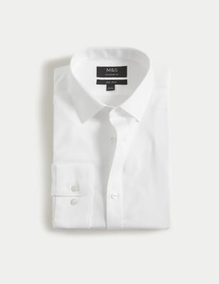 

Mens M&S Collection Normal geschnittenes, bügelfreies Hemd aus reinem Baumwollsatin - White, White