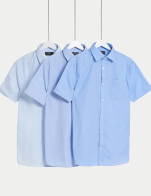 

Mens M&S Collection 3er-Pack schmal geschnittene, bügelleichte Kurzarmhemden - Blue, Blue