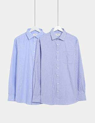 

Mens M&S Collection 2pk Regular Fit Easy Iron Striped Shirts - Blue Mix, Blue Mix