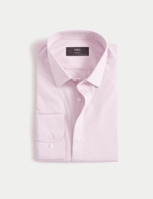 

Mens M&S Collection Slim Fit Easy Iron Cotton Blend Shirt - Pink, Pink