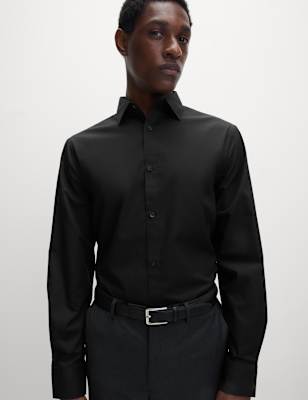 

Mens M&S Collection Regular Fit Easy Iron Cotton Blend Shirt - Black, Black