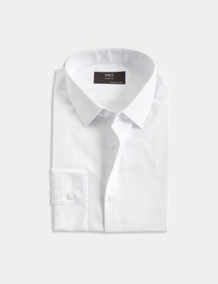 

Mens M&S Collection Slim Fit Easy Iron Cotton Rich Shirts - White, White