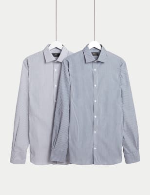 

Mens M&S Collection 2pk Regular Fit Easy Iron Cotton Blend Poplin Shirts - Blue Mix, Blue Mix