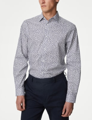 

Mens M&S Collection Regular Fit Easy Iron Pure Cotton Print Shirt - White Mix, White Mix