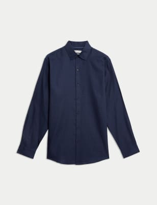 

Mens M&S Collection Regular Fit Easy Iron Pure Cotton Shirt - Navy Mix, Navy Mix