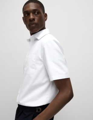 

Mens M&S Collection Kurzarm-Hemd aus Baumwollgemisch in normaler Passform - White, White