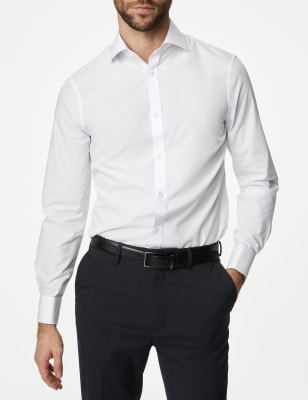 

Mens M&S Collection Slim Fit Cotton Blend Double Cuff Shirt - White, White