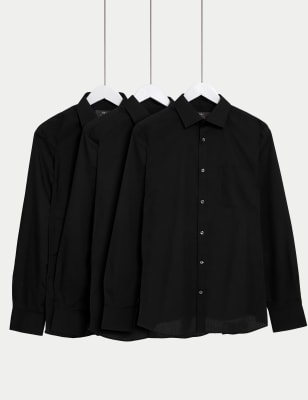 

Mens M&S Collection 3er-Pack normal geschnittene, bügelleichte Langarmhemden - Black, Black