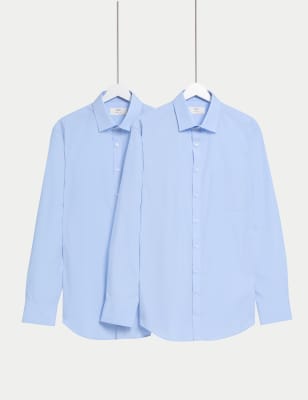

Mens M&S Collection 2pk Skinny Fit Easy Iron Cotton Blend Shirts, Mid Blue
