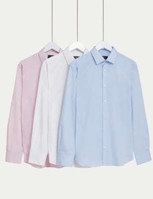 

M&S Collection Pack de 3 camisas de ajuste estándar de planchado fácilMens - Blue Mix, Blue Mix