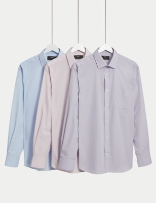 

Mens M&S Collection 3pk Regular Fit Easy Iron Long Sleeve Shirts - Lilac Mix, Lilac Mix