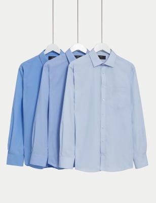 

Mens M&S Collection 3pk Regular Fit Easy Iron Long Sleeve Shirts, Blue Mix