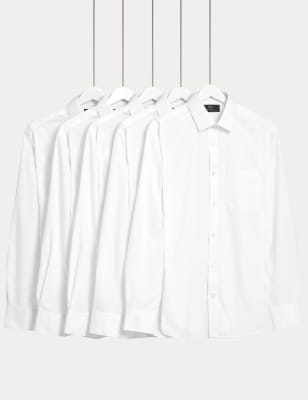 

Mens M&S Collection 5pk Regular Fit Easy Iron Long Sleeve Shirts - White Mix, White Mix