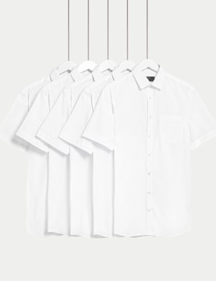 

Mens M&S Collection 5pk Regular Fit Easy Iron Short Sleeve Shirts - White, White