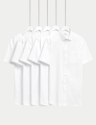 

M&S Collection Pack de 5 camisas de manga corta ajustadas de planchado fácilMens - White, White