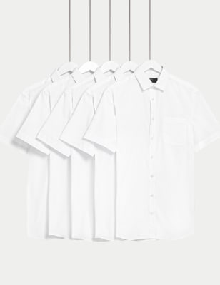 

Mens M&S Collection 5pk Regular Fit Easy Iron Short Sleeve Shirts - White, White